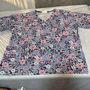 Floral V-Neck Women's Scrub Top